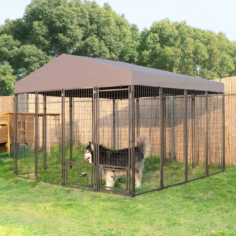 Veikous Outdoor Dog Kennel with Rotating Feeding Door Dog Enclosure